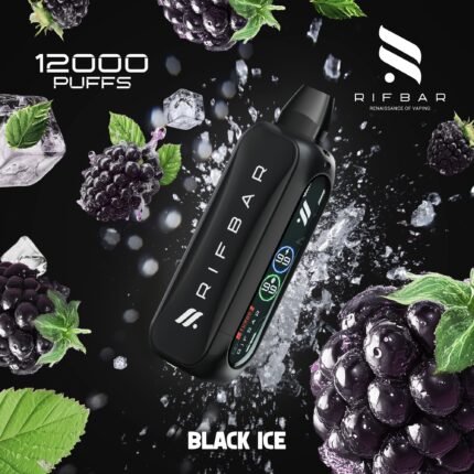 Rif Bar Turbo X Slim 12000 Puffs Black Ice Disposable Vape 5% Nicotine Vape Lox Dubai UAE