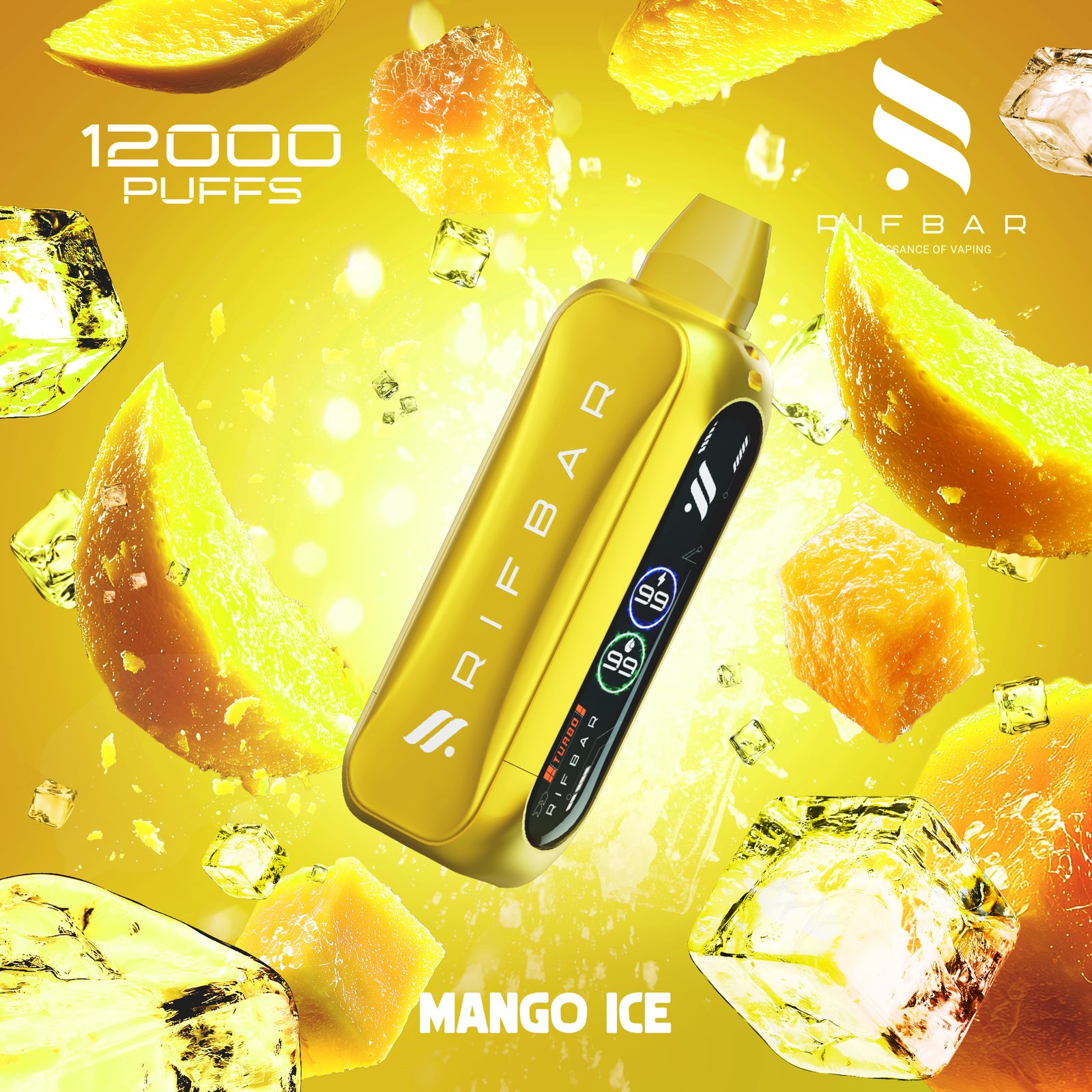 Rif Bar Turbo X Slim 12000 Puffs Mango Ice Disposable Vape 5% Nicotine Vape Lox Dubai UAE