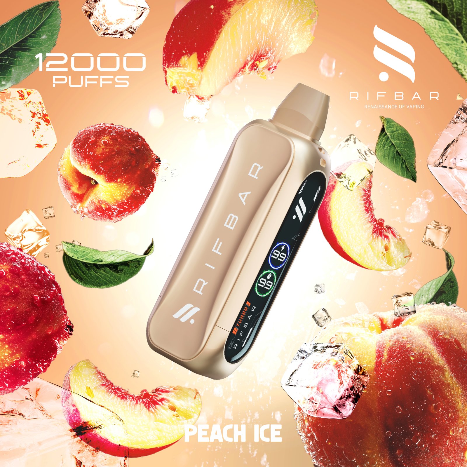 Rif Bar Turbo X Slim 12000 Puffs Peach Ice Disposable Vape 5% Nicotine Vape Lox Dubai UAE