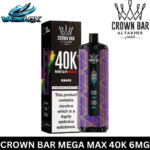 Crown Bar Al Fakher Mega Max Grape 40000 Puffs Disposable Vape Vape Lox Dubai UAE