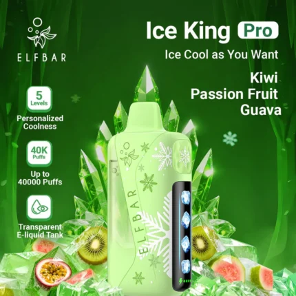 Elfbar Ice King Pro Kiwi Passion Fruit Guava 40000 Puffs Disposable Vape Dubai UAE
